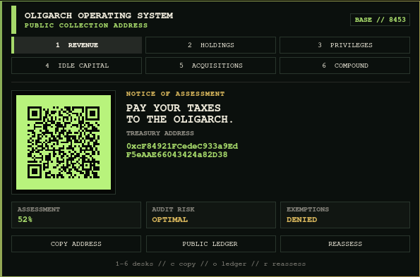 Revenue desk with verified treasury QR