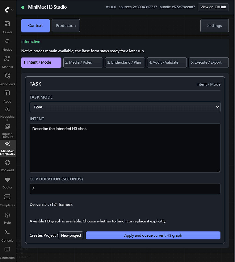 The Context page of the MiniMax H3 Studio sidebar