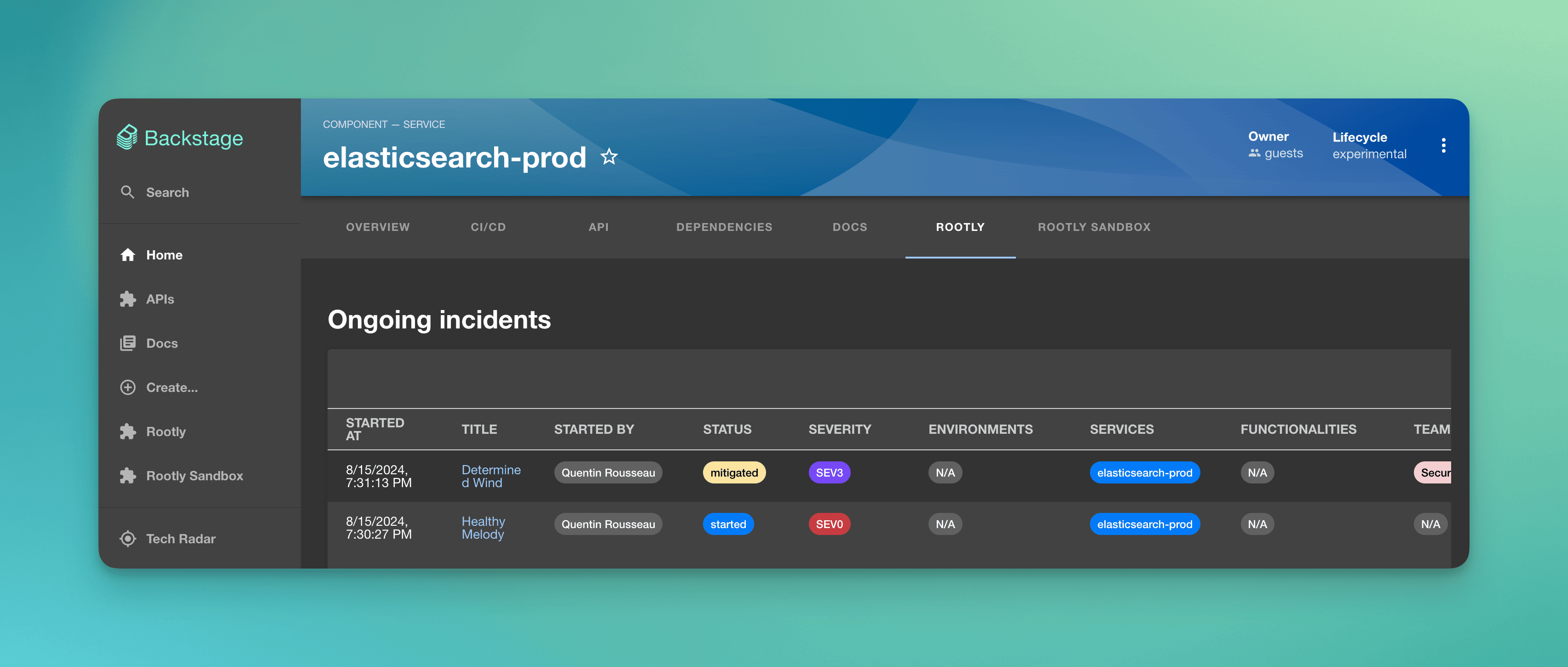 Rootly incidents page