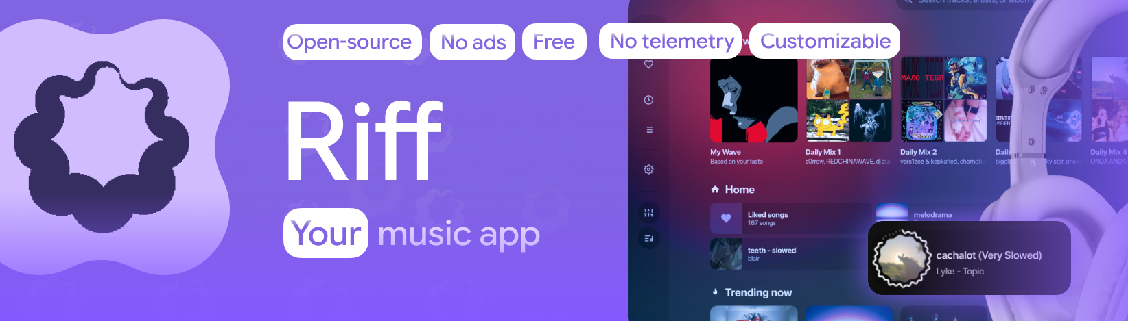 Riff - desktop music player and audio suite for YouTube Music, SoundCloud, and local files