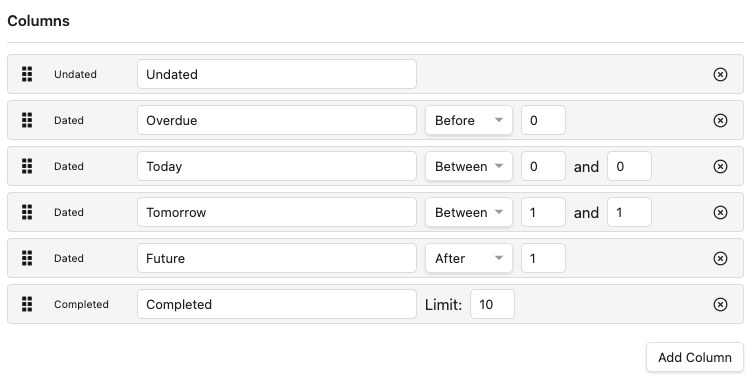 date board column settings