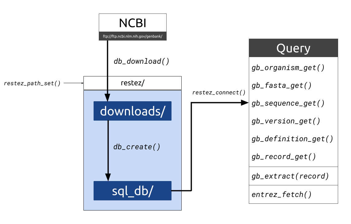 The functions and file structure for downloading, setting up and querying a local copy of GenBank