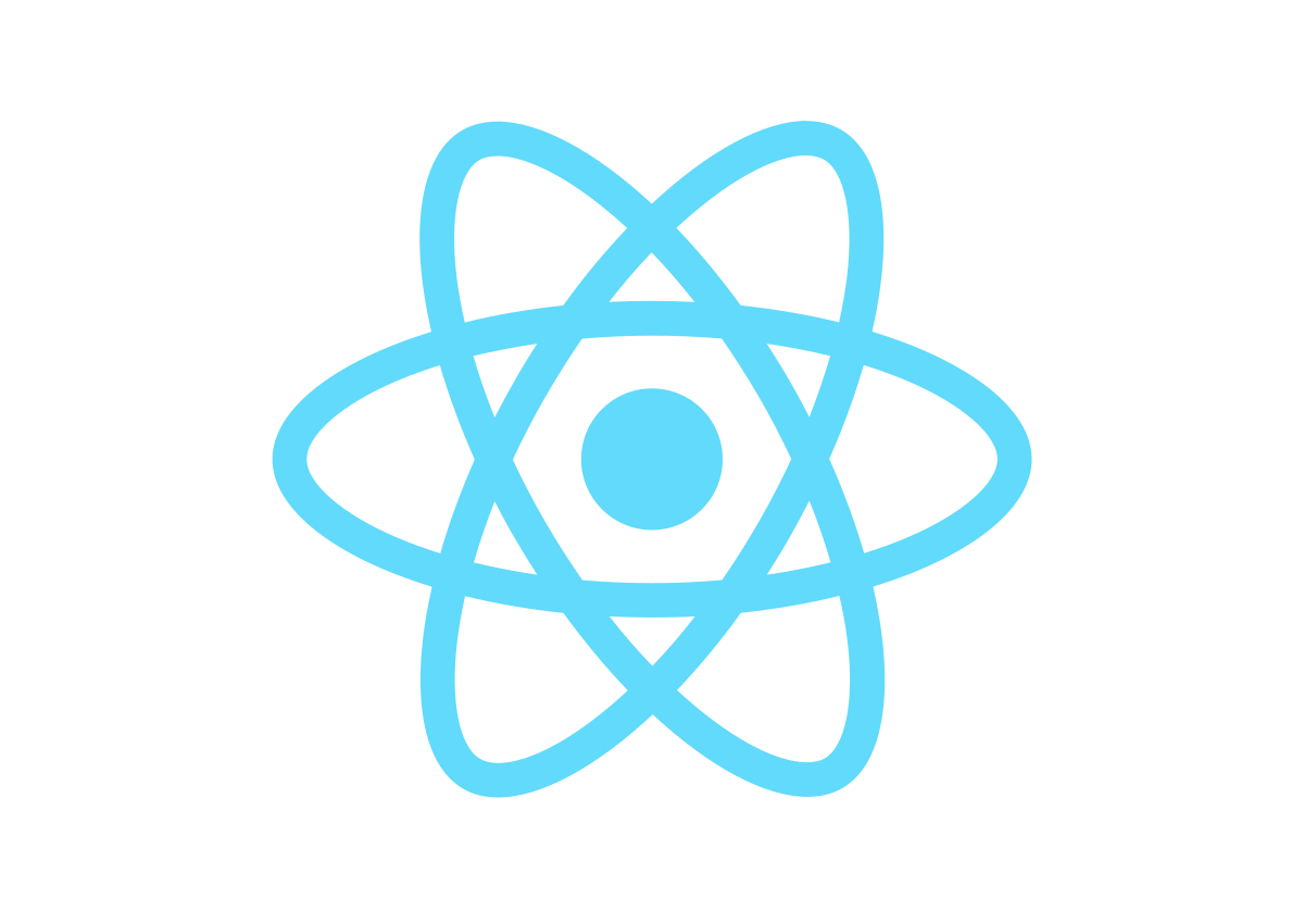 Logotipo do ReactJS representado por um ícone de uma partícula de átomo (um círculo ao centro com anéis ao seu redor)