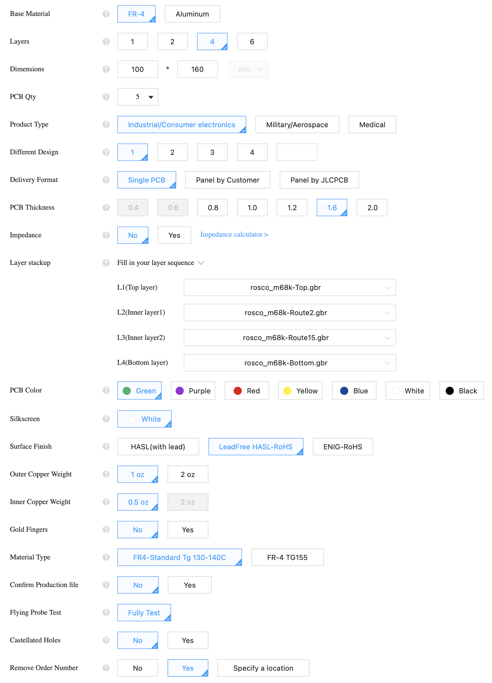 JLCPCB Fab Options