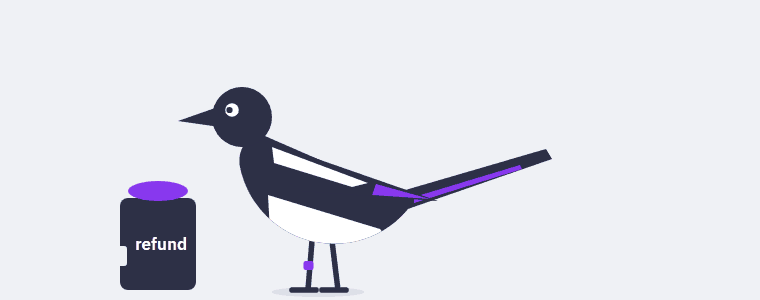 Pica pecks a shiny refund button faster and faster, coins pile up, then she notices you and looks away.