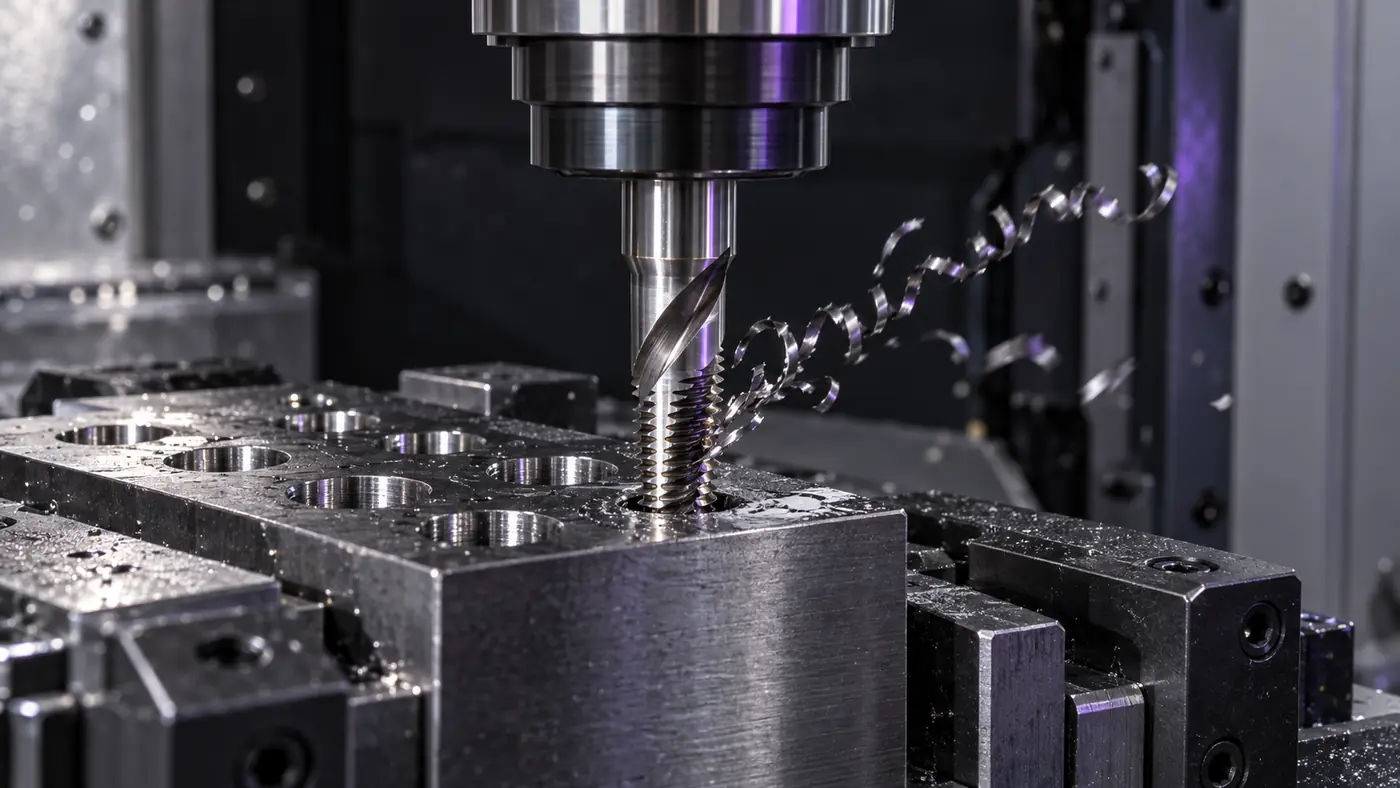 Spiral point tap directing chips forward while threading a through hole