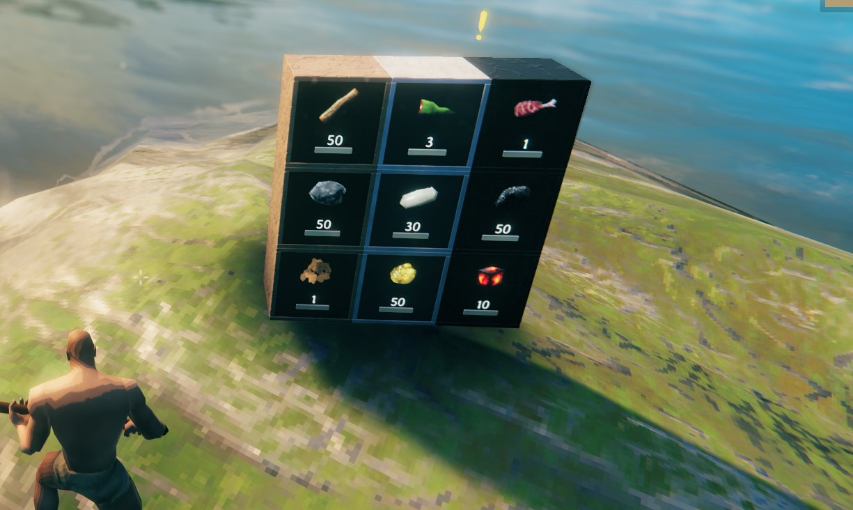 A 3x3 wall of drawers, one of each tier, each showing its item and count