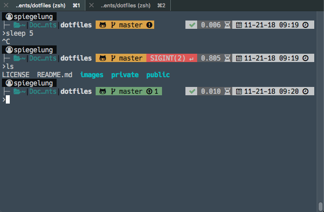 screenshot of the zsh configuration described above