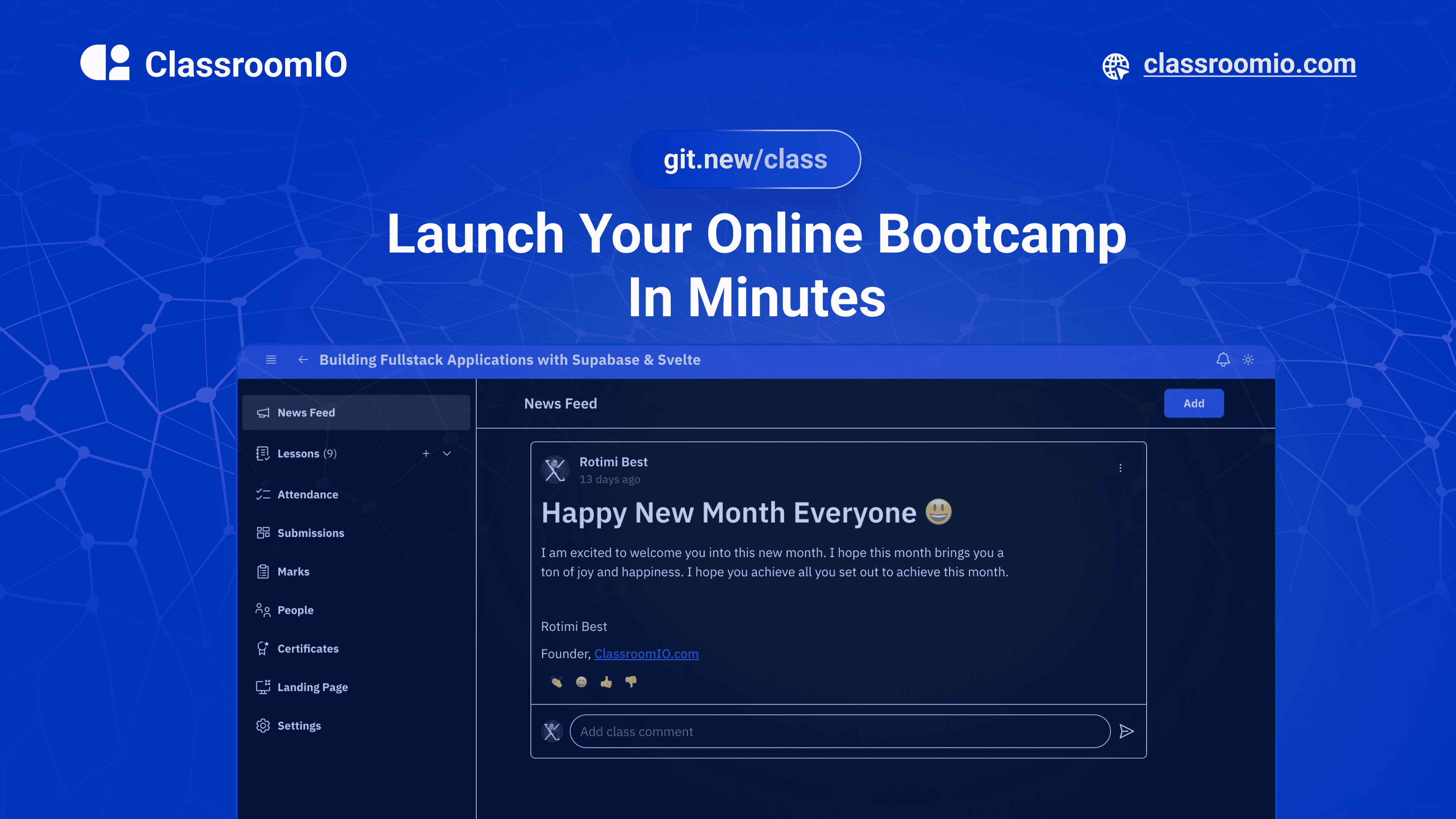 ClassroomIO is a no-code tool that allows you build and scale your online bootcamp with ease.