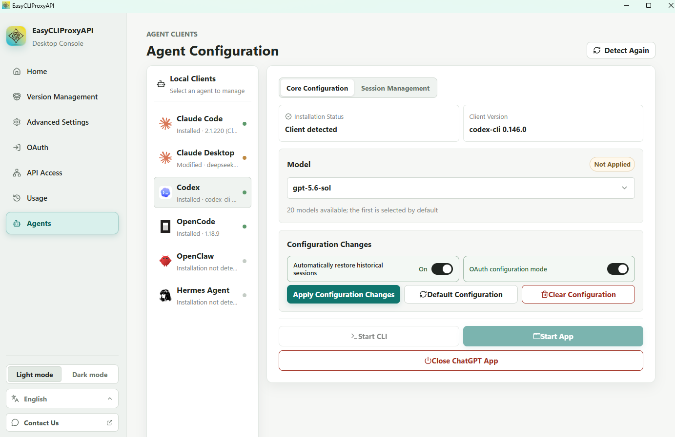 Agent client configuration
