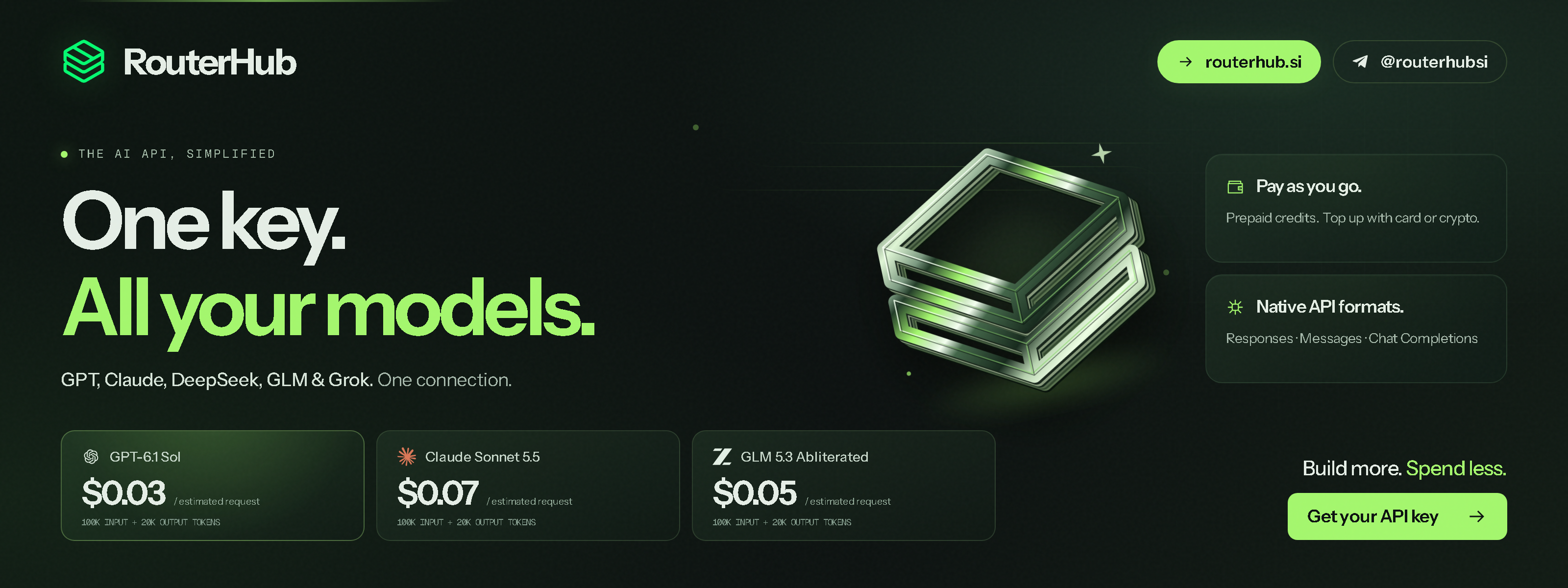 RouterHub — one key for all frontier AI models