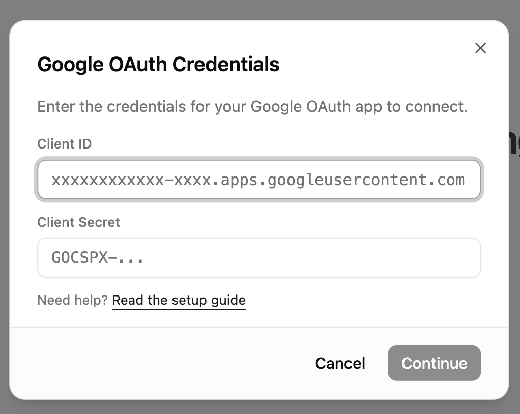 Enter credentials in Rowboat 