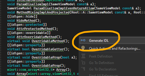 Generate IDL command in a context menu