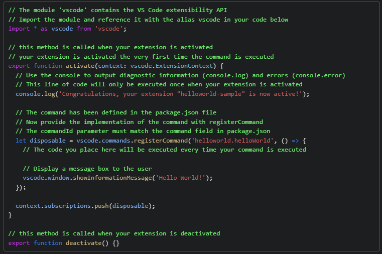 VS Code Extension entry point, showing how little code it requires