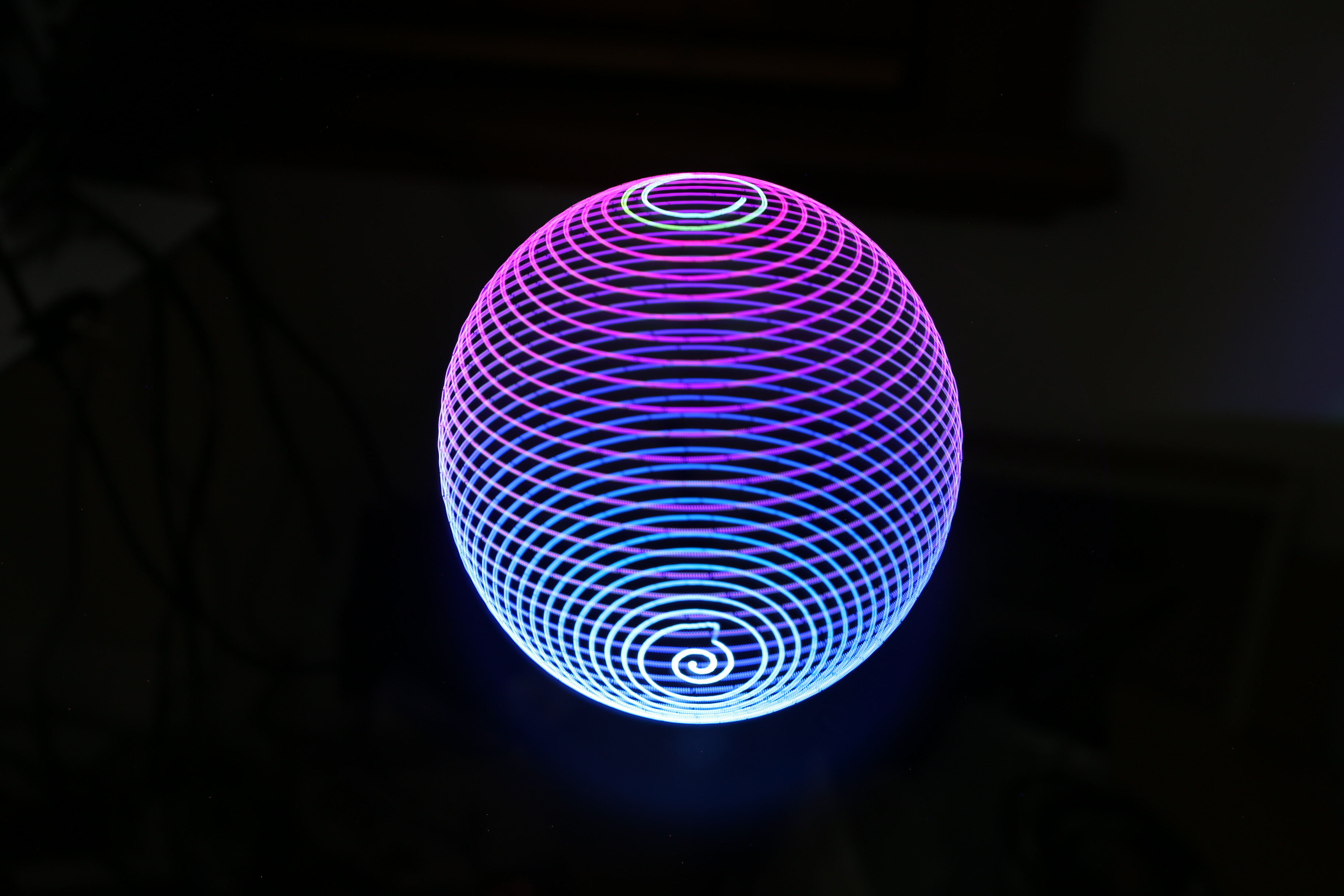 Light-painted spiral sphere