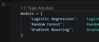 A renamed cell header reading '9: Train Test Split'