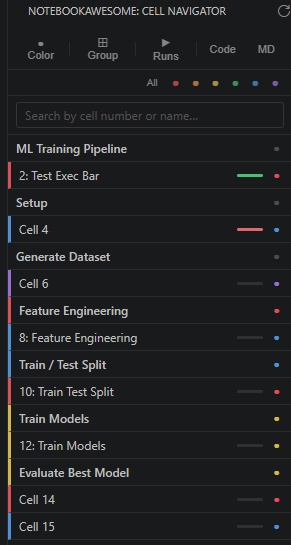 Color-tagging cells and filtering the navigator by color