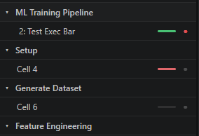Per-cell execution status bars in the navigator — running, success, and failed