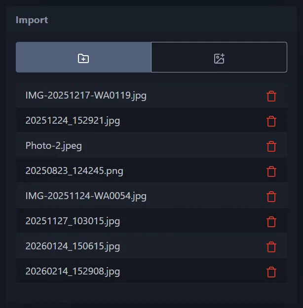 Import selection