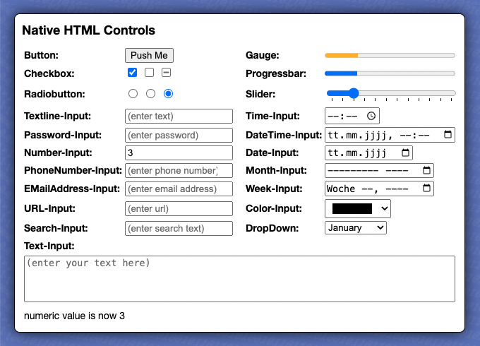 Screenshot of built-in native HTML Controls