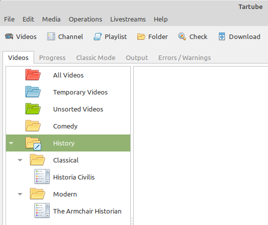 Download options applied to the History folder