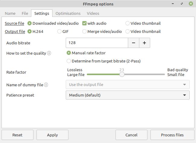 Advanced FFmpeg settings