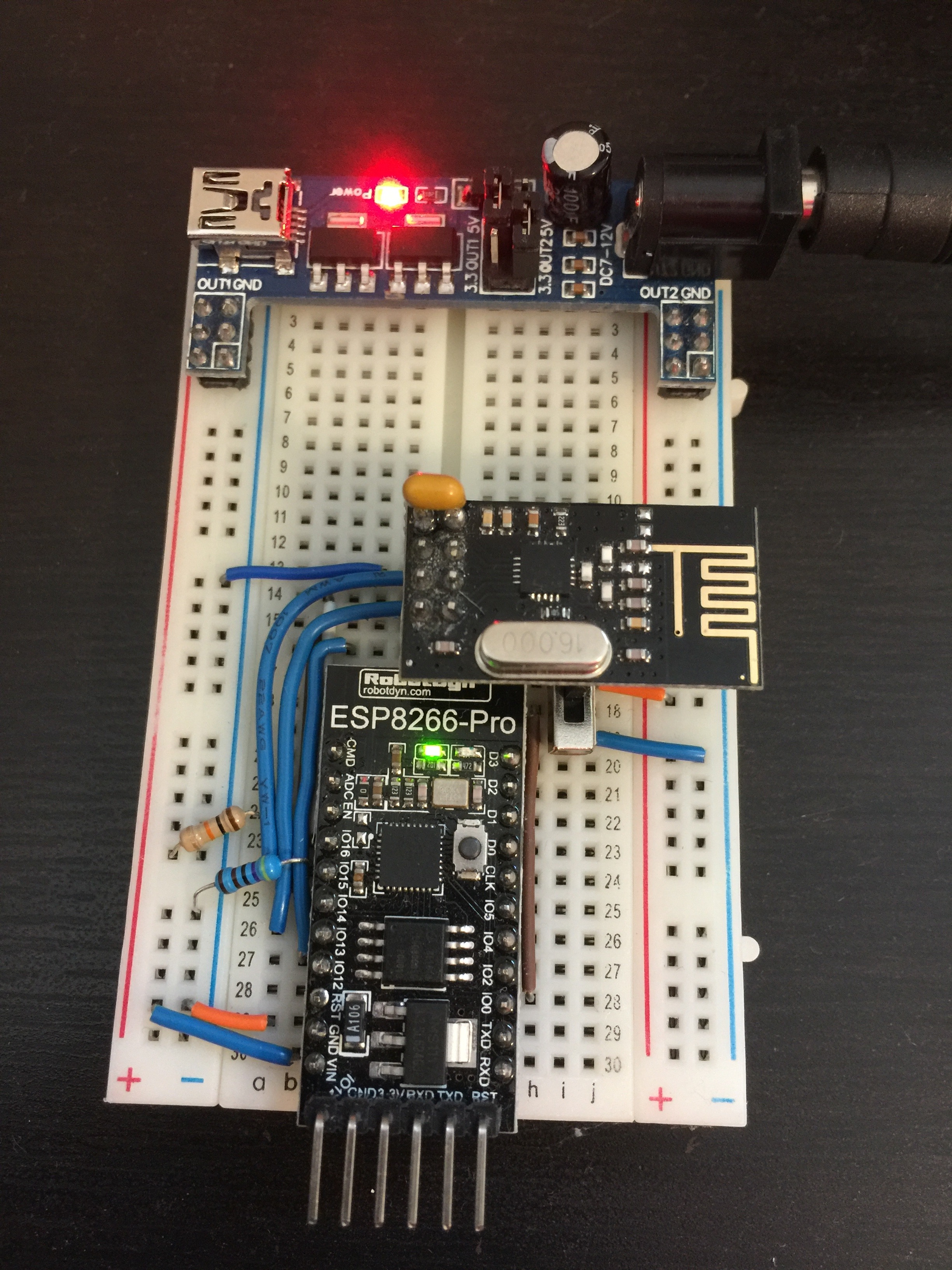 Basestation with ESP8266 MQTT client and NRF24L01 receiver.
