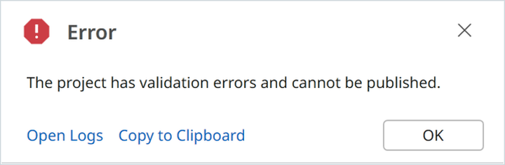 Studio blocks publish when the project has validation errors