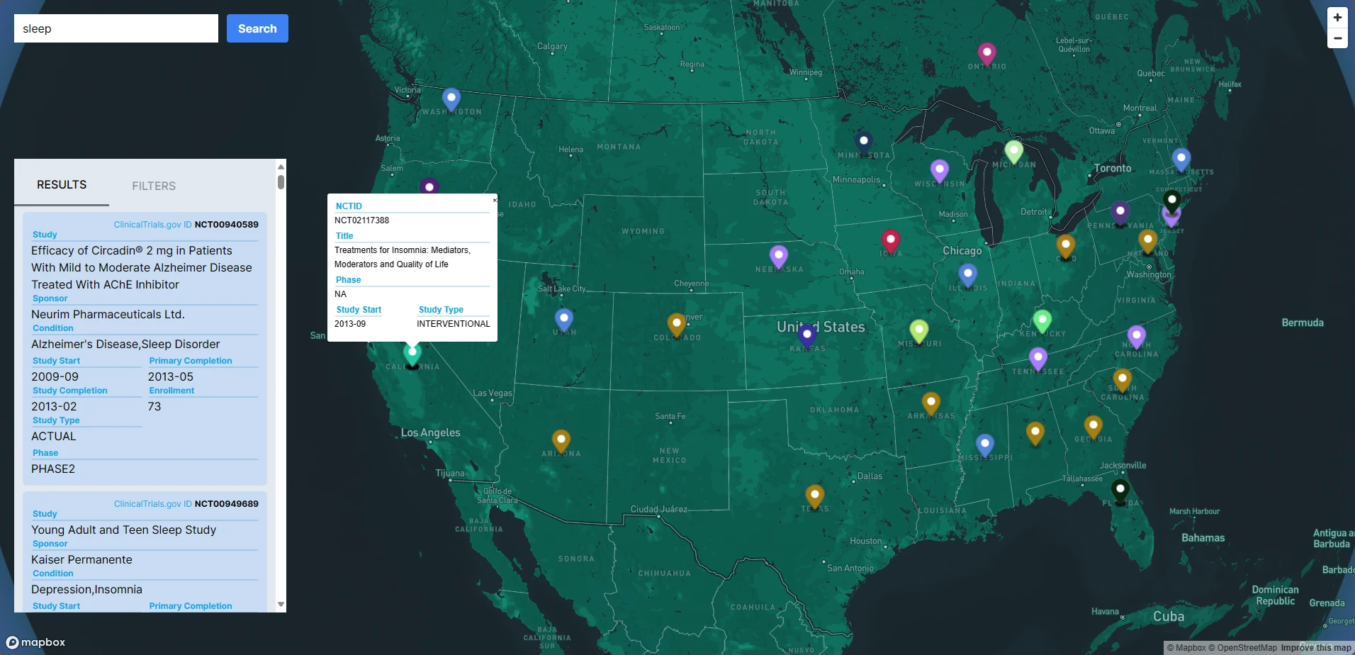 Clinical Trials Map App Screenshot