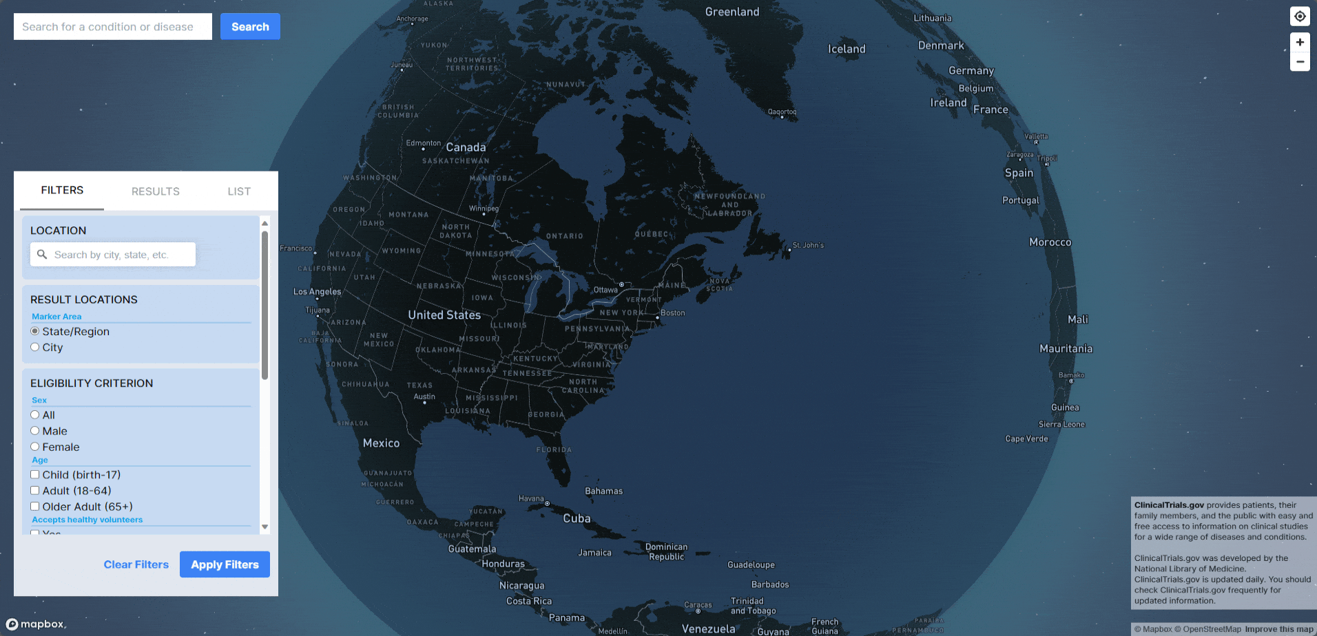 Demo of Clinical Trials Map