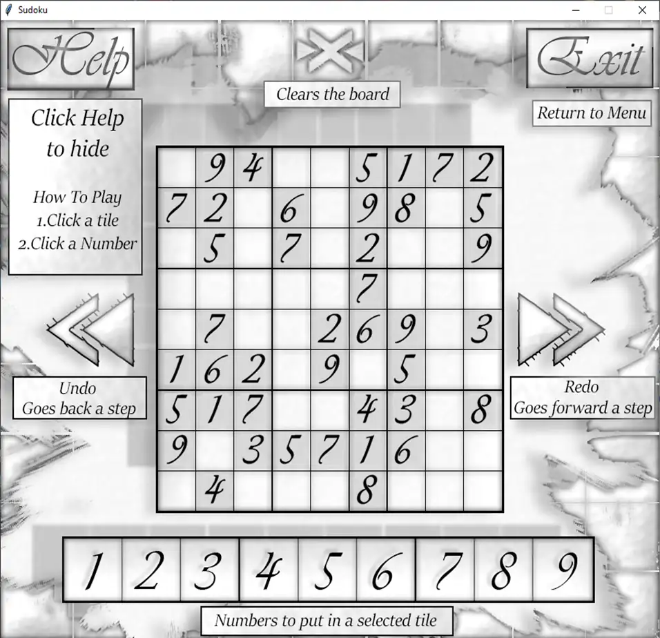 Sudoku Help Menu Screenshot