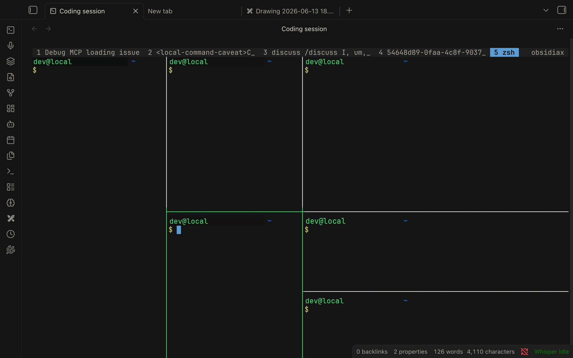 OBSIDIAX — real tmux split panes inside an Obsidian tab
