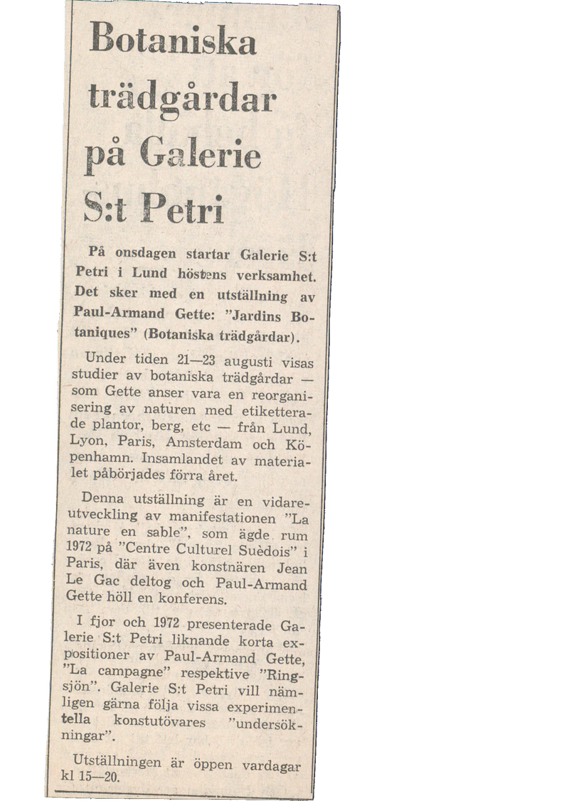 PAUL ARMAND GETTE JARDINS BOTANIQUES 21-23.08.1974