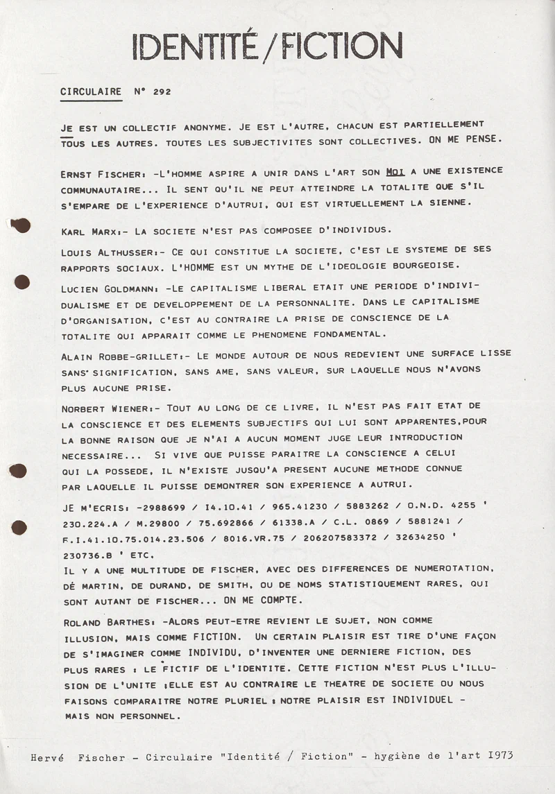 HERVE FISCHER ART ET COMMUNICATION MARGINALE TAMPONS D'ARTISTES 14-26.03.1975