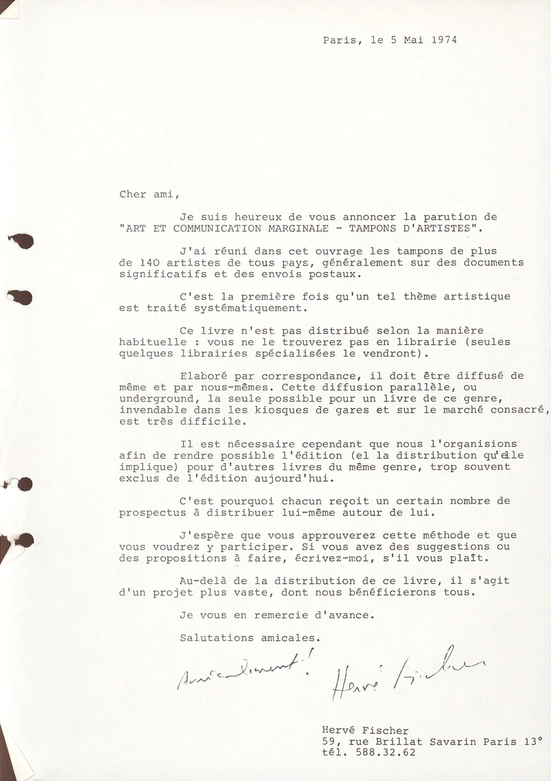 HERVE FISCHER ART ET COMMUNICATION MARGINALE TAMPONS D'ARTISTES 14-26.03.1975