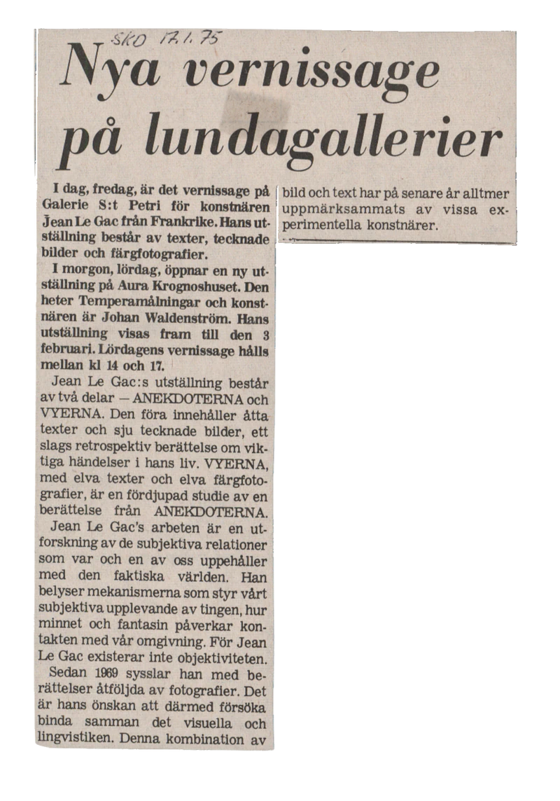 JEAN LE GAC ANEKDOTERNA och VYERNA 17.01-25.01.1975