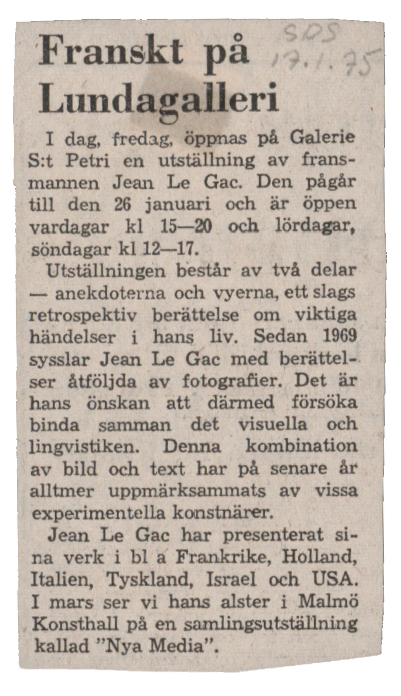 JEAN LE GAC ANEKDOTERNA och VYERNA 17.01-25.01.1975