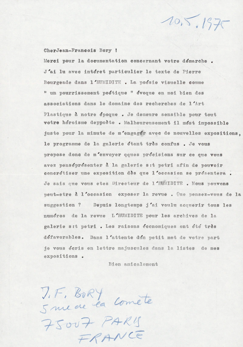 JEAN-FRANÇOIS BORY BILDPOESI 23.03 - 04.06.1975