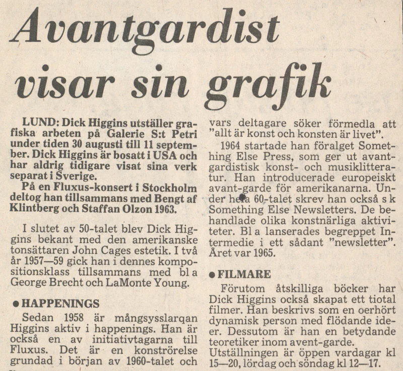 DICK HIGGINS 30.8-11.9.1974