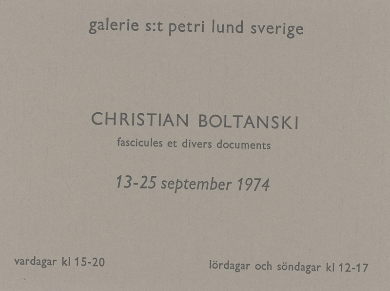 CHRISTIAN BOLTANSKI FASCICULES ET DIVERS DOCUMENTS 13-25.09.1974
