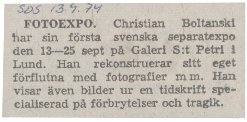 CHRISTIAN BOLTANSKI FASCICULES ET DIVERS DOCUMENTS 13-25.09.1974