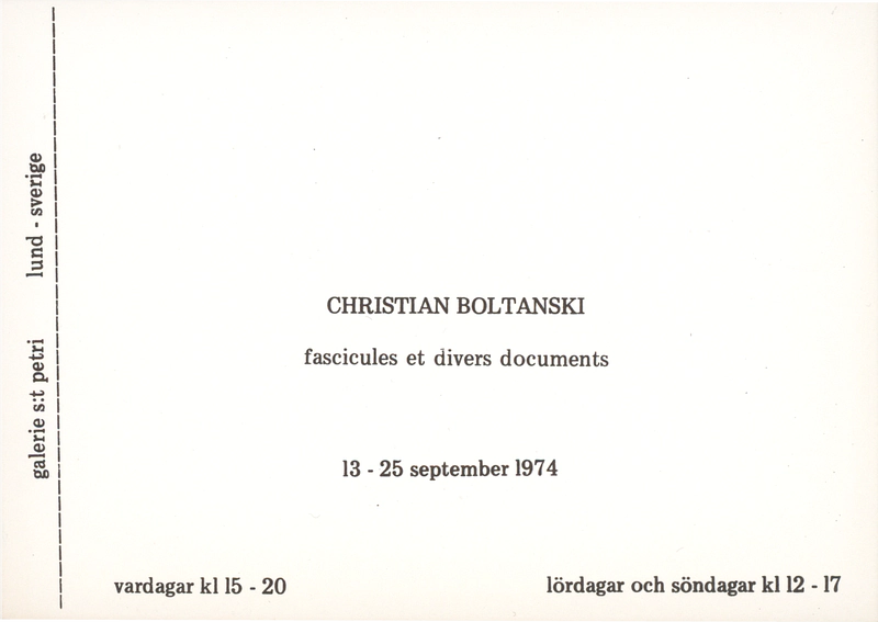 CHRISTIAN BOLTANSKI FASCICULES ET DIVERS DOCUMENTS 13-25.09.1974