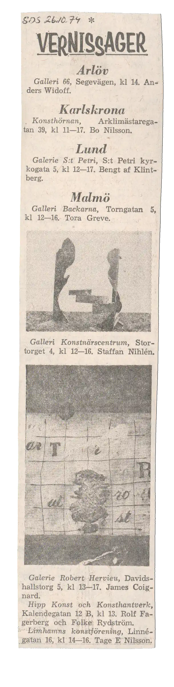 BENGT AF KLINTBERG Skogsdykaren (The Forest Diver) 26.10 -6.11.1974