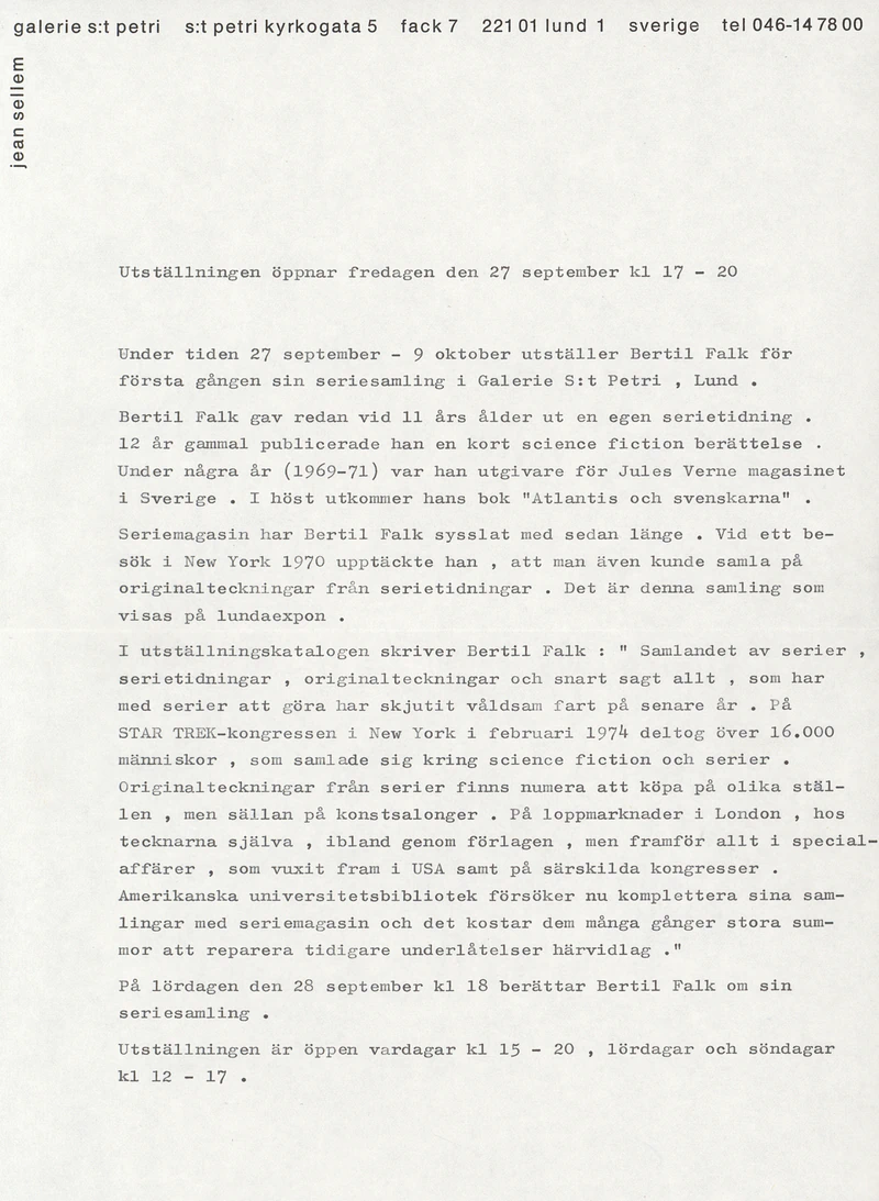 BERTIL FALK COMIC COLLECTION 27.09 - 09.10.1974