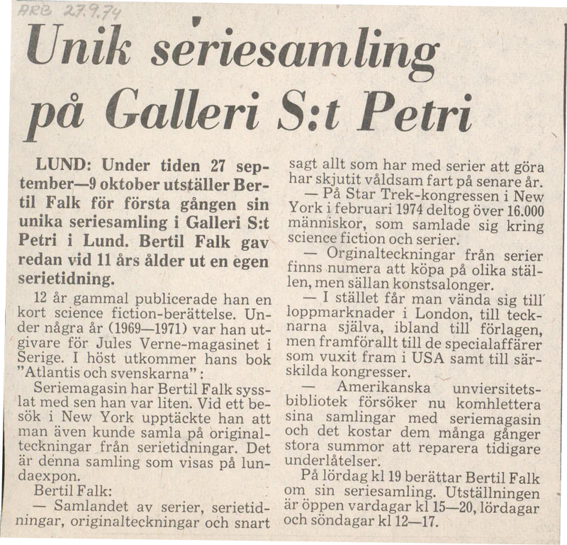 BERTIL FALK COMIC COLLECTION 27.09 - 09.10.1974