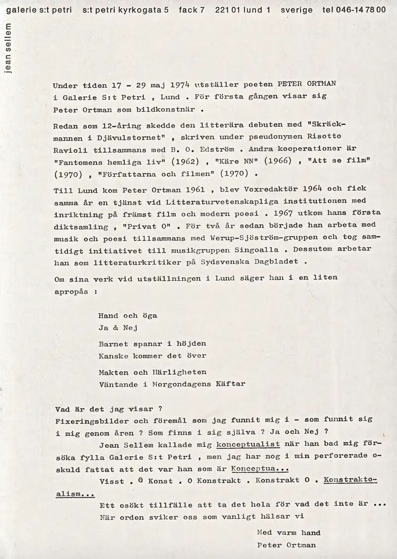 PETER ORTMAN IDEOGRAM 17-29.05.1974