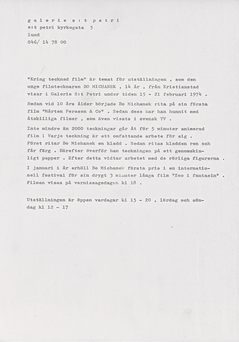 BO MICHANEK KRING FECKNAD FILM 15 - 21.02.1974