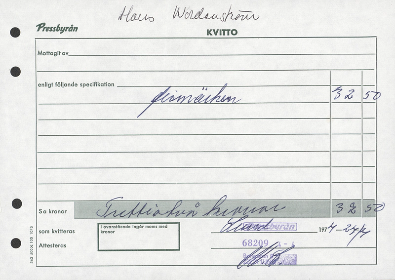 HANS NORDENSTRÓM BRUL 26.04-08.05.1974