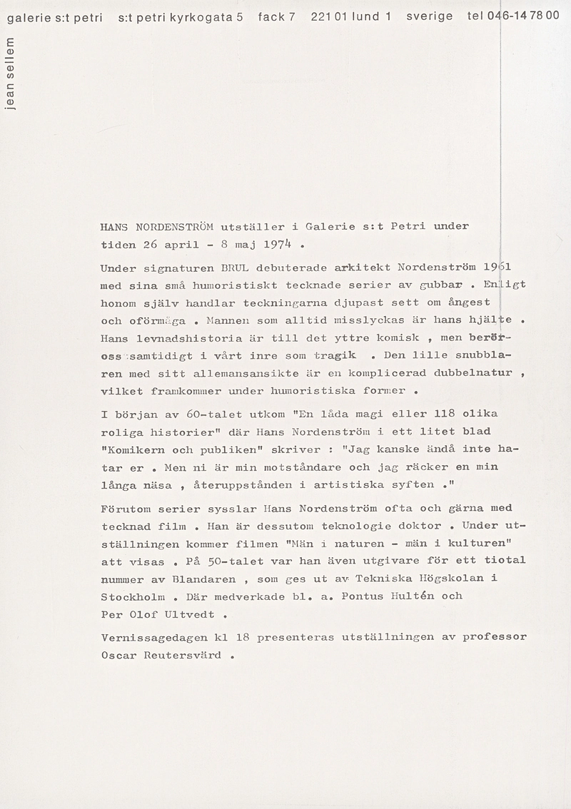 HANS NORDENSTRÓM BRUL 26.04-08.05.1974