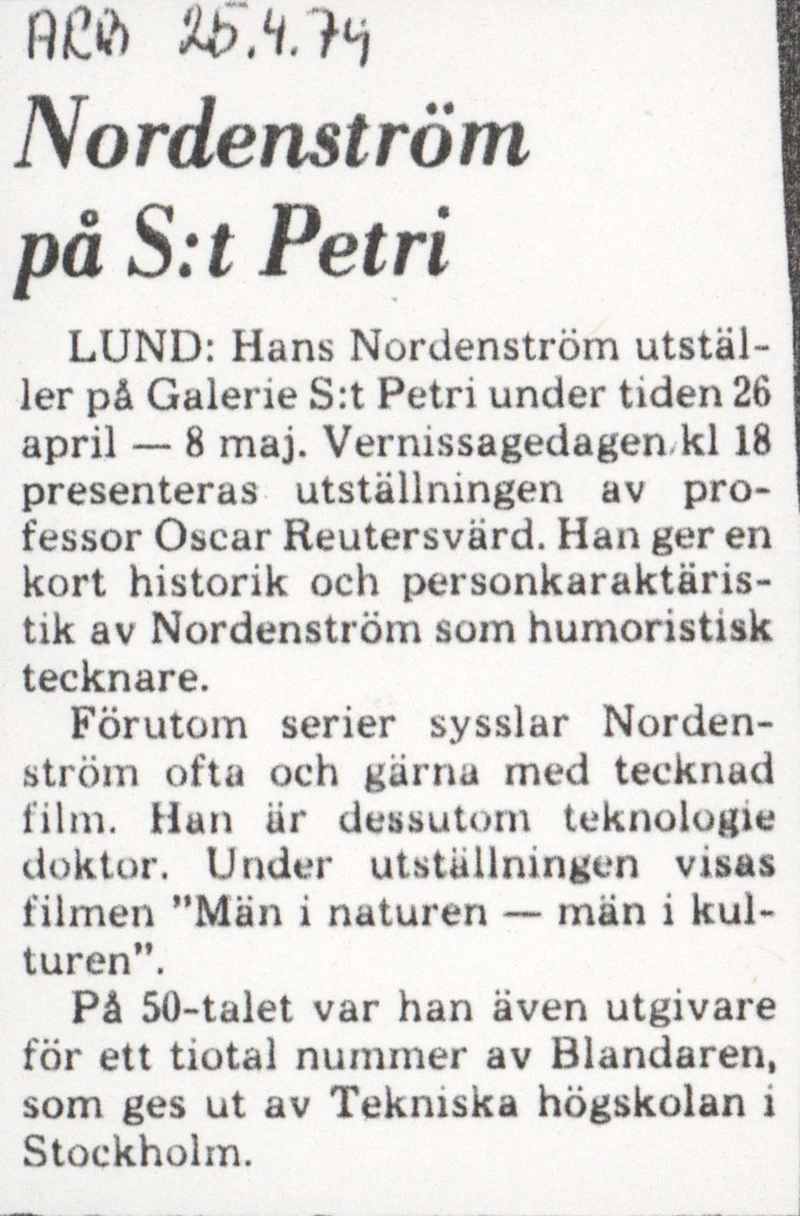 HANS NORDENSTRÓM BRUL 26.04-08.05.1974